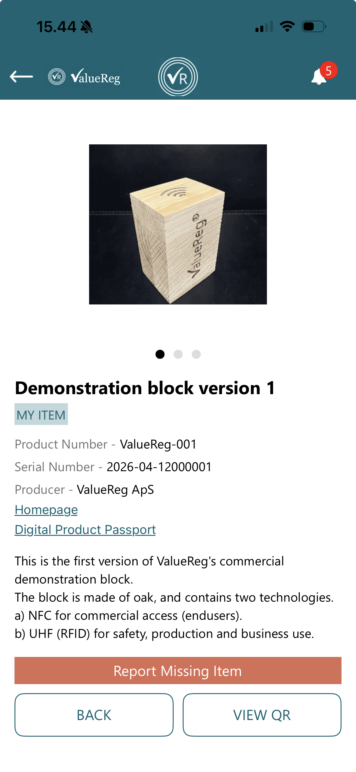 ValueReg App – Certifikat